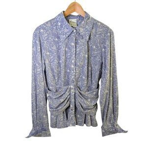 Finley Button Front Roxy Print Shirt Paisley Blue Large